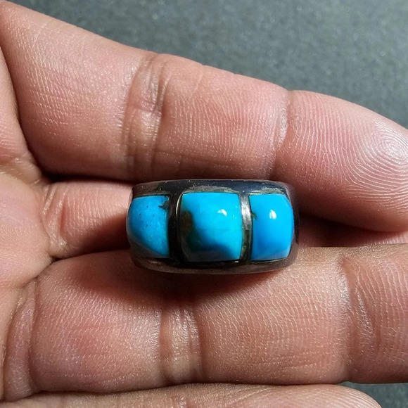 Vintage Sterling /Silver Natural Turquoise Native American Ring Size 10 - Picture 1 of 8